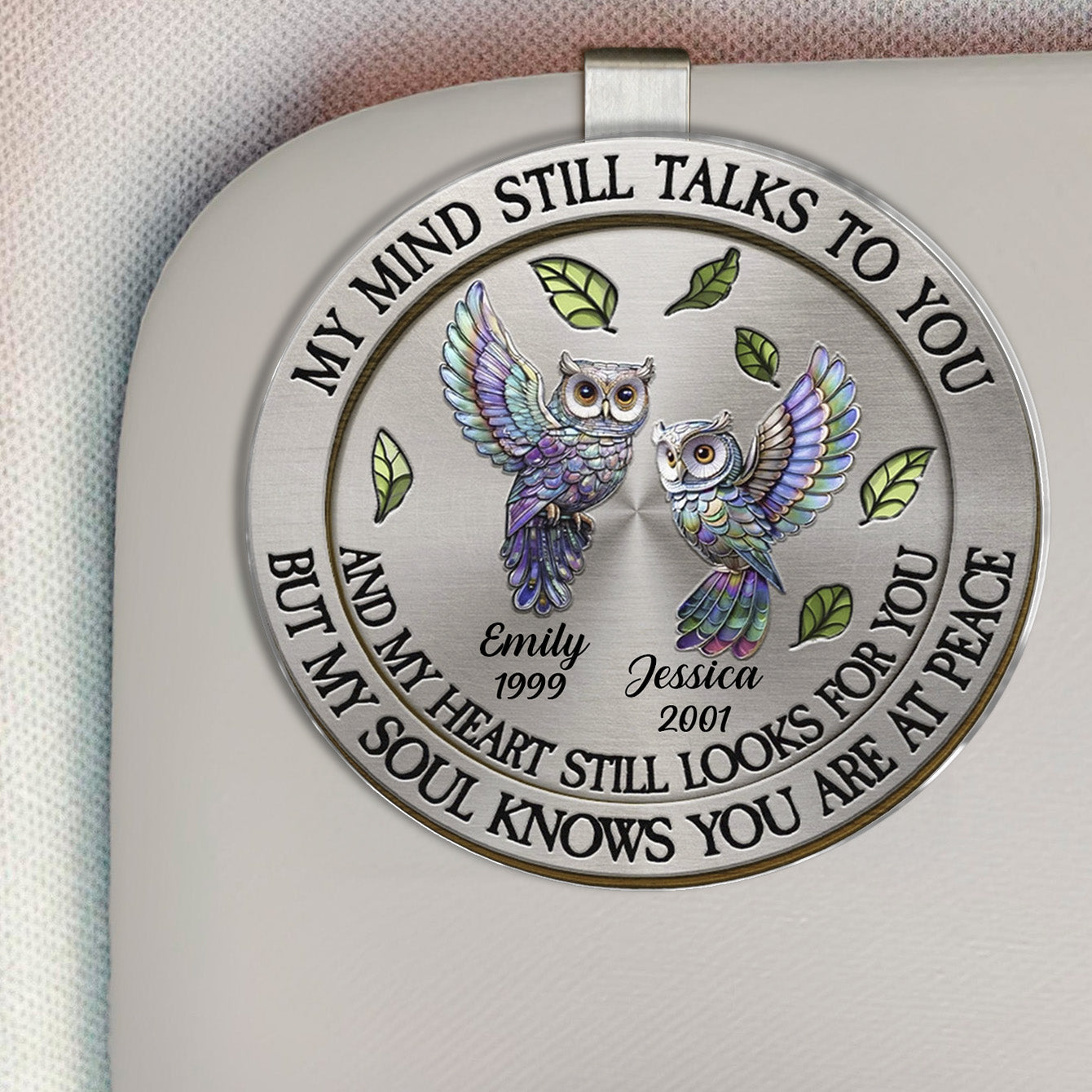 Memorial My Mind Still Talk To You - Personalized Car Visor Clip - Meaningful Gift For Family Members, Mom, Dad
