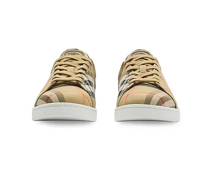 Men’s Burberry Men’s White Leather Sand Ip Check Sneakers