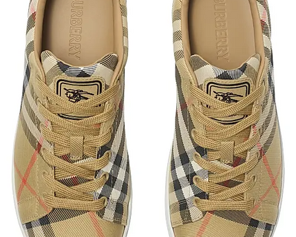 Men’s Burberry Men’s White Leather Sand Ip Check Sneakers