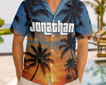 Custom Photo Sunset Tropical  - Personalized Customized Hawaiian shirt