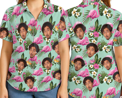 Custom Photo With Beloved Ones Flamingo Theme - Personalized Customized Hawaiian Shirt
