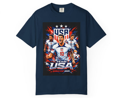 USA Soccer Players Team USA T-Shirt, 2026 World Cup Back Trophy Design, USA Flag