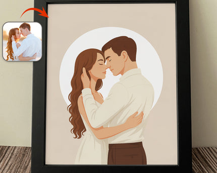 Custom Couple Portrait Photo With Drawing Style Poster Picture Frame