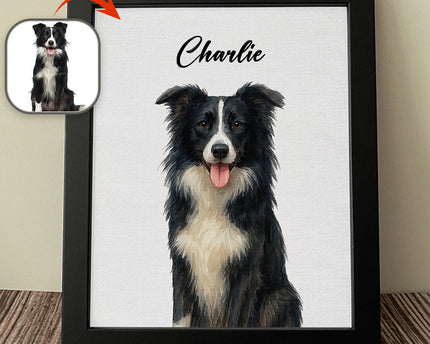 Custom Pet Portrait Photo With Watercolor Style Poster Picture Frame