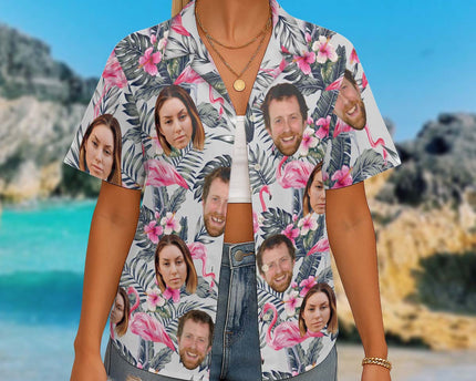 Custom Photo With Beloved Ones Flamingo Theme - Personalized Customized Hawaiian Shirt