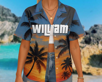 Custom Photo Sunset Tropical  - Personalized Customized Hawaiian shirt