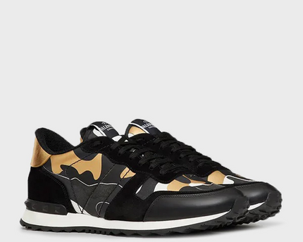 Men's Valentino Camo Rock Runners Black Gold Sneakers