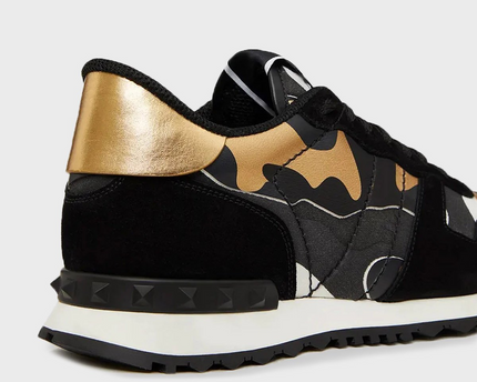 Men's Valentino Camo Rock Runners Black Gold Sneakers