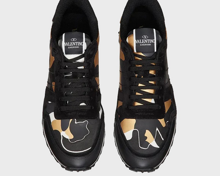 Men's Valentino Camo Rock Runners Black Gold Sneakers