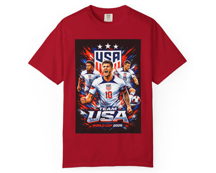 USA Soccer Players Team USA T-Shirt, 2026 World Cup Back Trophy Design, USA Flag