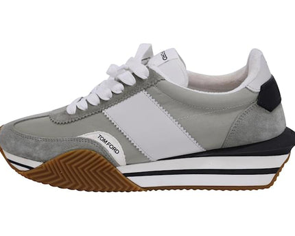 Men's Tom Ford James Mixed Media Low Top Grey Sneakers