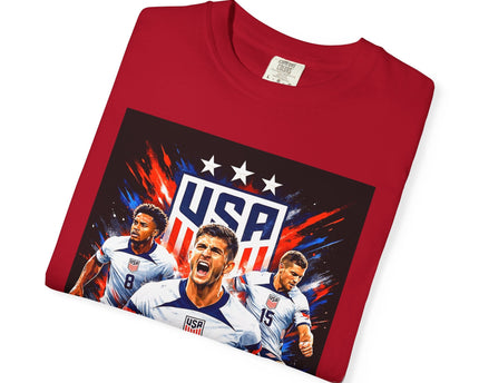 USA Soccer Players Team USA T-Shirt, 2026 World Cup Back Trophy Design, USA Flag