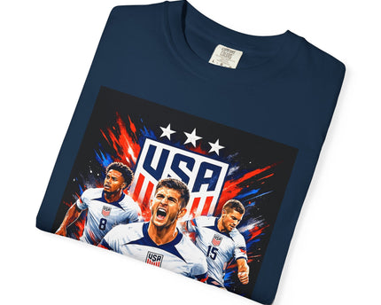 USA Soccer Players Team USA T-Shirt, 2026 World Cup Back Trophy Design, USA Flag