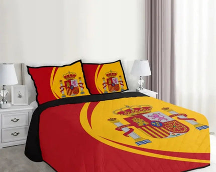 Spain Flag Coat Of Arms Quilt Bed Set Circle