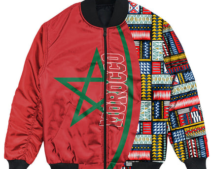 Morocco Flag and Kente Pattern Special Bomber Jacket Unisex