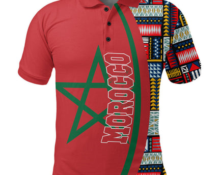 Morocco Flag and Kente Pattern Polo Shirt Unisex