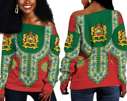 Morocco Dashiki Off Shoulder Sweatshirt Female