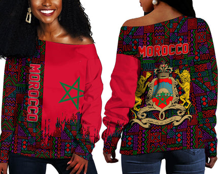 Morocco Kente Pattern Off Shoulder Sweatshirt