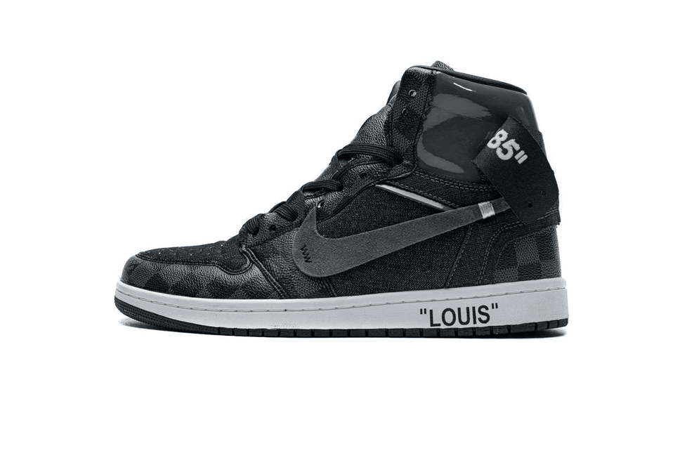 Men's LV X Air Jordan 1 High Grey Shoes