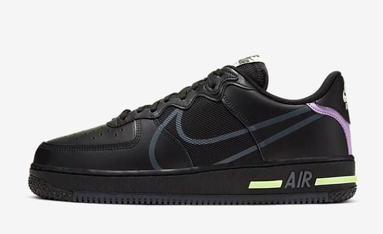 Men's Air Force 1 React Black Violet Star Barely Volt Shoes