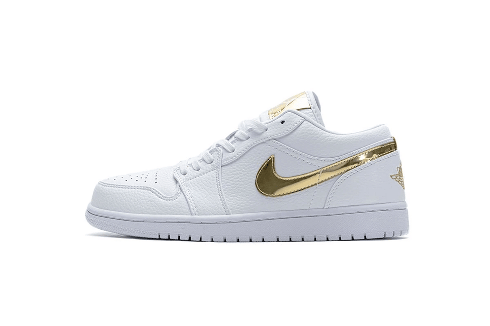 Men's Air Jordan 1 Low White Metallic Gold Shoes