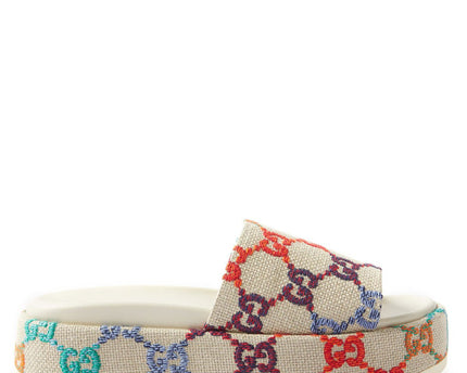 Women's Gucci Angelina Logo-Embroidered Canvas Slides Shoes