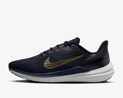 Men's Air Zoom Winflo 9 Black Blackened Blue Cave Purple Gold Suede Shoes