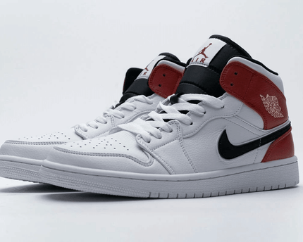Men's Air Jordan 1 Mid White Black Gym Red Shoes