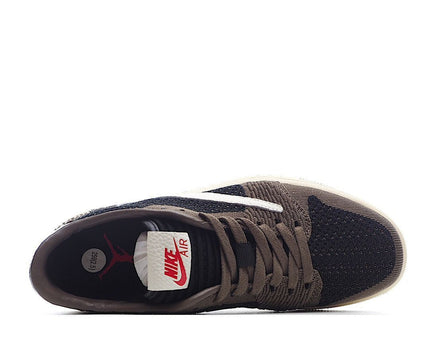 Men's Air Jordan 1 Low Flyknit x Travis Scott Olive Green Shoes