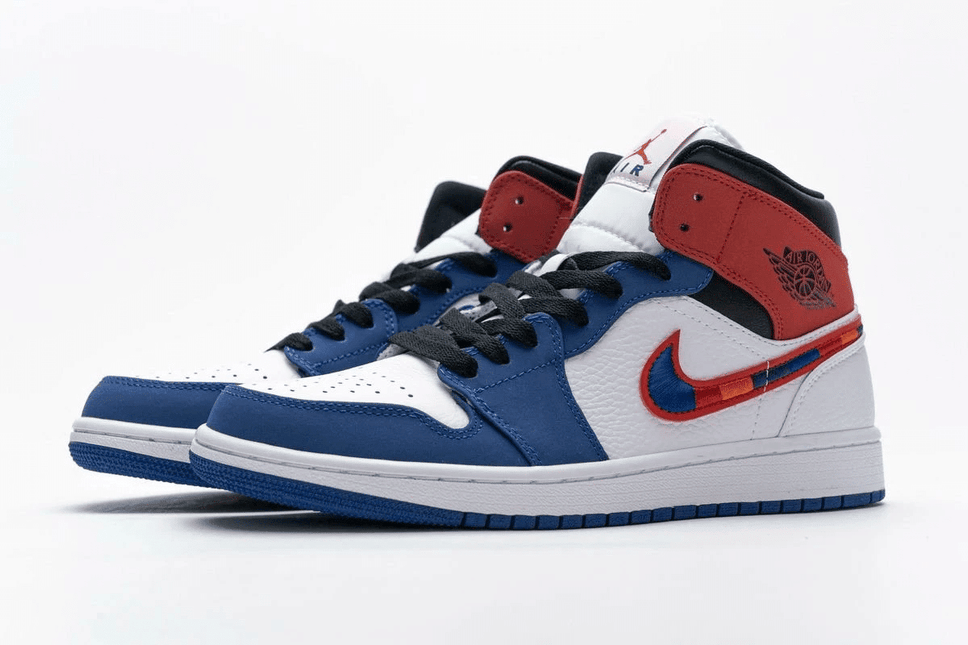 Men's Air Jordan 1 Mid Multicolor Swoosh Shoes