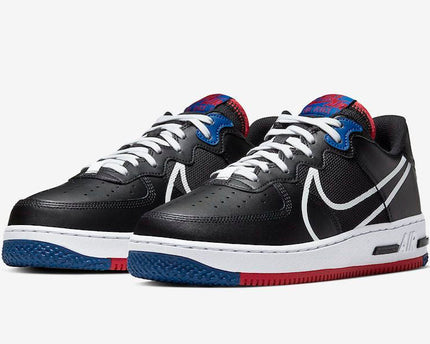 Men's Air Force 1 React Black With Red and Blue Shoes