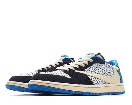 Men's Air Jordan 1 Low Flyknit x Travis Scott Blue Shoes