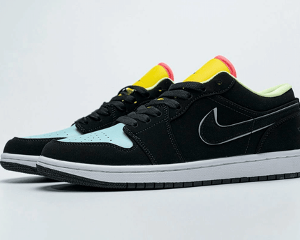 Men's Air Jordan 1 Low Black Yellow Blue Shoes