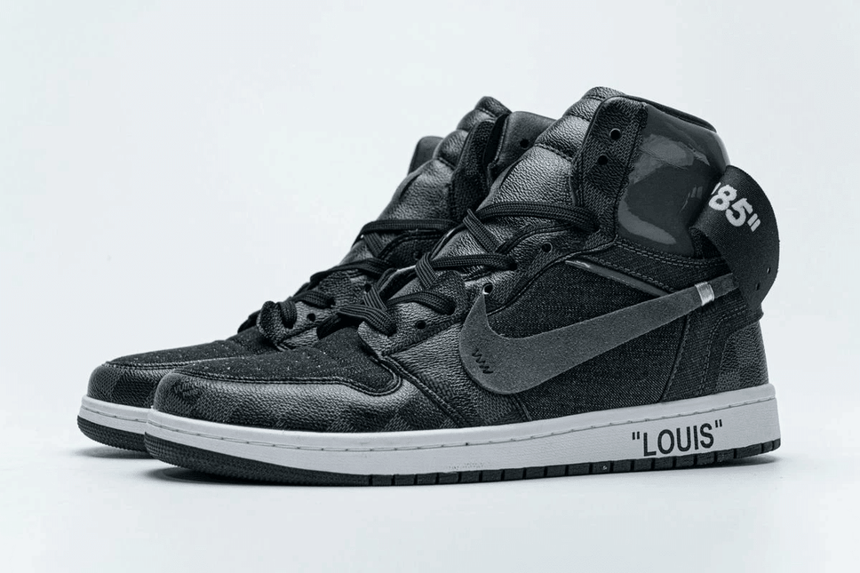 Men's LV X Air Jordan 1 High Grey Shoes