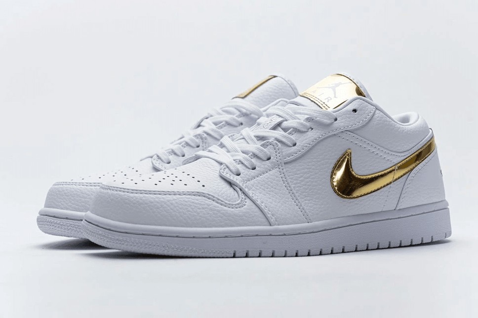 Men's Air Jordan 1 Low White Metallic Gold Shoes