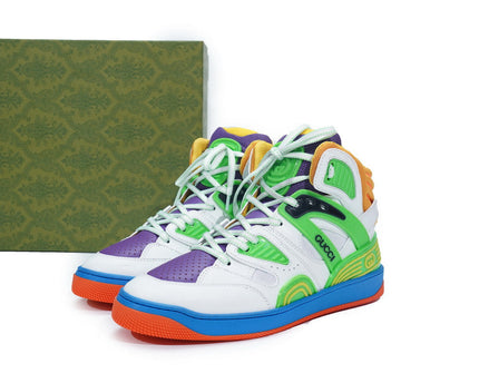 Men's Gucci Basket White Green Purple Sneaker Shoes