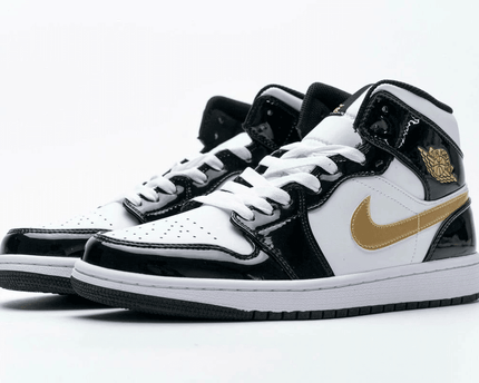 Men's Air Jordan 1 Mid Gold Patent Leather Shoes