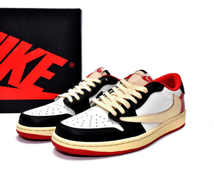Men's Travis Scott x Air Jordan 1 Low Black Red Shoes