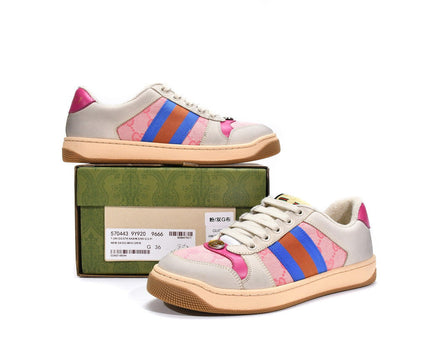 Men's Gucci Screener White Black Pink Sneaker Shoes