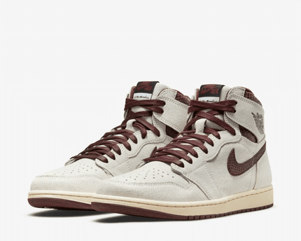 Men's A Ma Maniere x Air Jordan 1 Retro High OG SP Sail And Burgundy Shoes