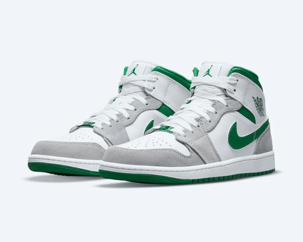 Men's Air Jordan 1 Mid Grey Pine Green Shoes