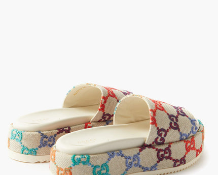 Women's Gucci Angelina Logo-Embroidered Canvas Slides Shoes