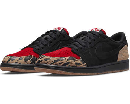 Men's SoleFly Ãƒâ€” Air Jordan 1 Retro Low OG SP Black And Sport Red Shoes