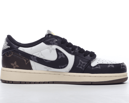 Men's Air Jordan 1 Low x LV x Fragment x Travis Scott Brown Black White Shoes