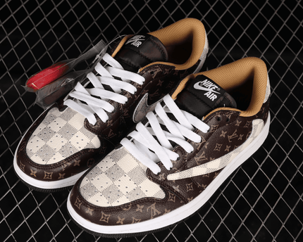 Men's Air Jordan 1 Low x Travis Scott OG LV Monogram Brown Shoes
