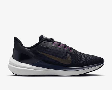 Men's Air Zoom Winflo 9 Black Blackened Blue Cave Purple Gold Suede Shoes