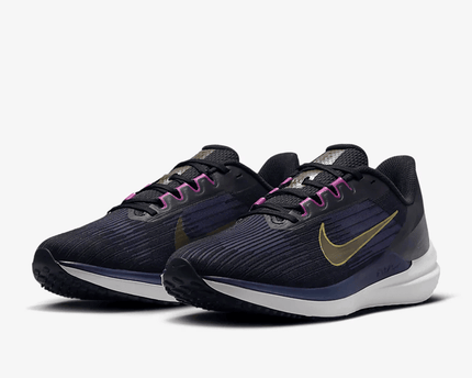 Men's Air Zoom Winflo 9 Black Blackened Blue Cave Purple Gold Suede Shoes