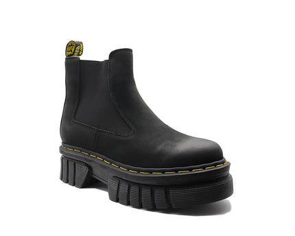 Meral Durable Cowhide Leather Matte Goodyear Welt Thick-Soled Black Boots