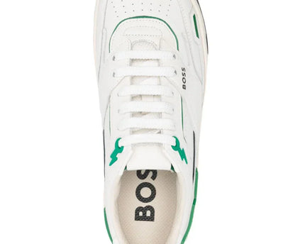 Men's BOSS Logo-Print Panelled Leather Green Sneakers