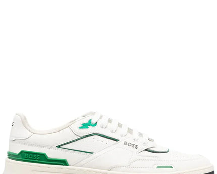 Men's BOSS Logo-Print Panelled Leather Green Sneakers